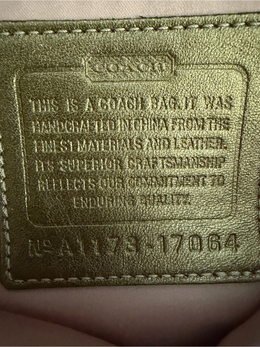 Coach Metallic Gold Leather Tote with Perforated Signature Motif - Picture 4 of 5